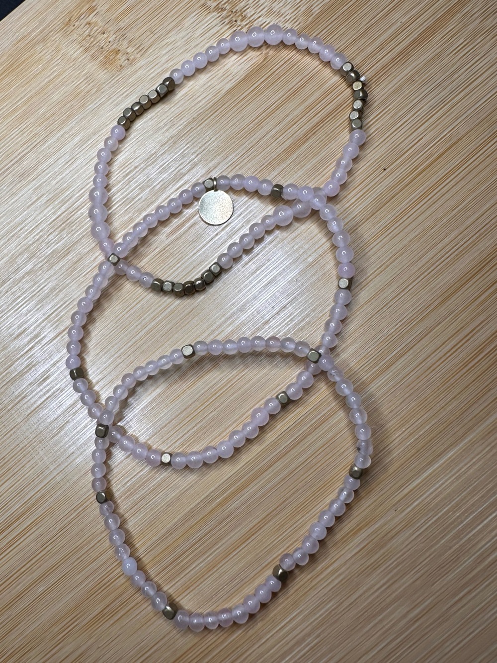 Rose Quartz Beaded stretch Bracelet set of 3 - Pink gemstone bracelet